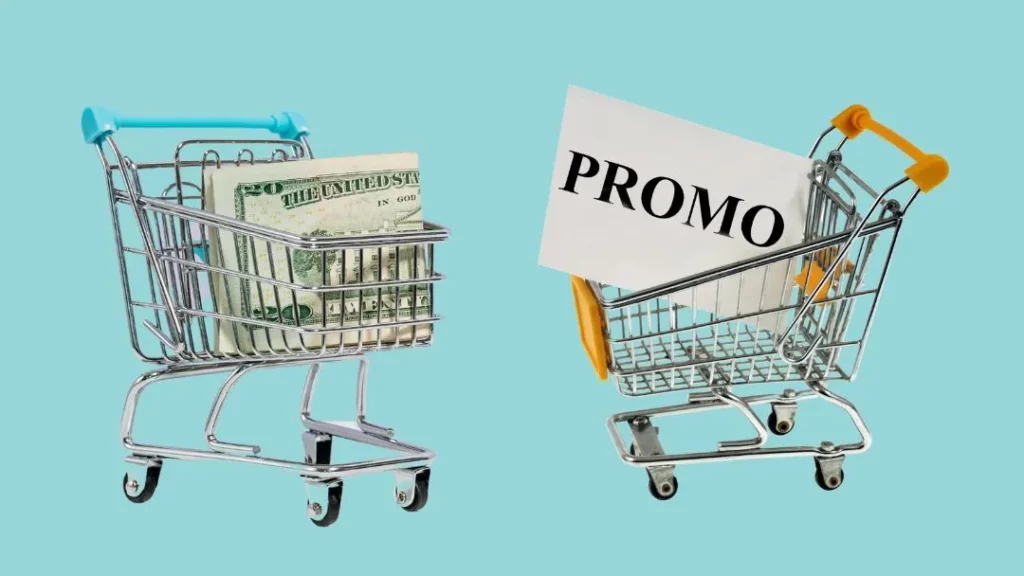 two shopping carts one with dollars one with word promotions