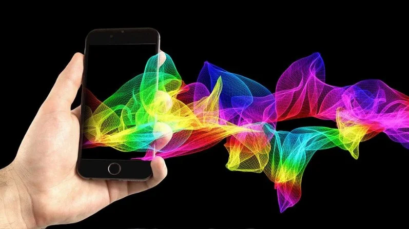 mobile phone with energetic rainbow content