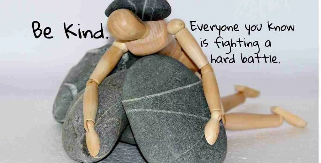 person with rocks on back reads be kind everyone you know is fighting a hard battle