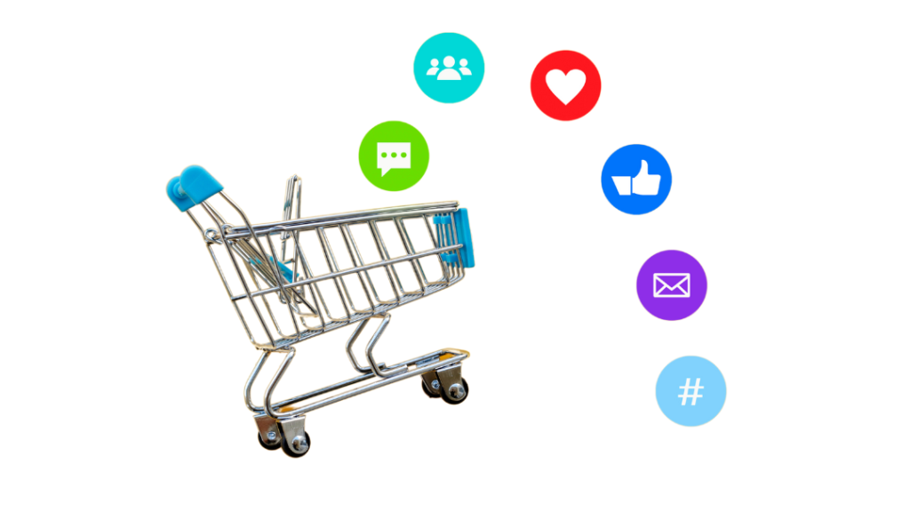 social media icons coming out of shopping cart