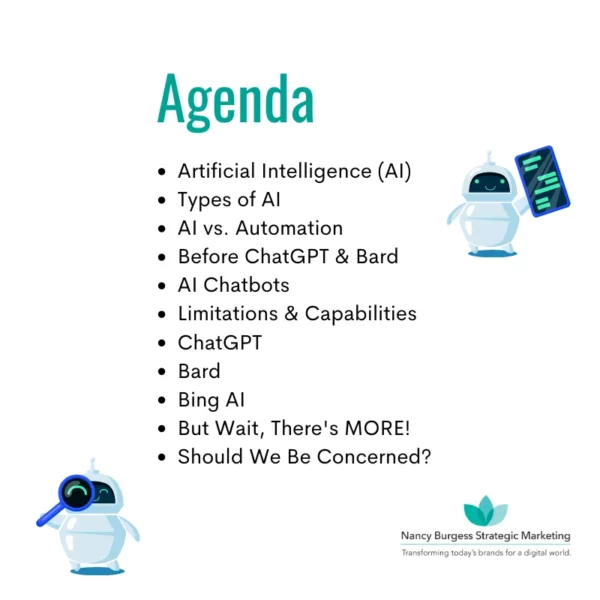 Agenda for AI Chatbots presentation