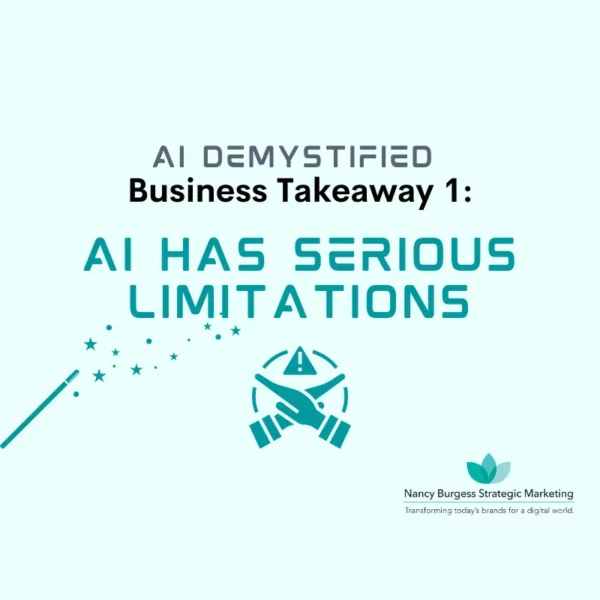 AI Demystified, Business Takeaway 1: AI has serious limitations with a magic wand and crossed hands and triangular exclamation mark for caution